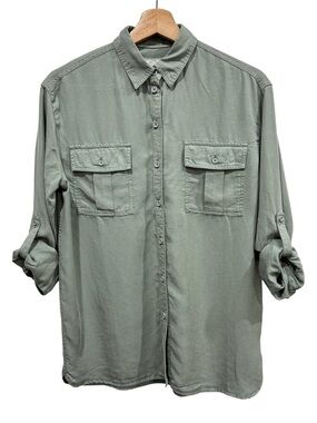 Fat Face Button-Down Shirt in Sage Green Size 4